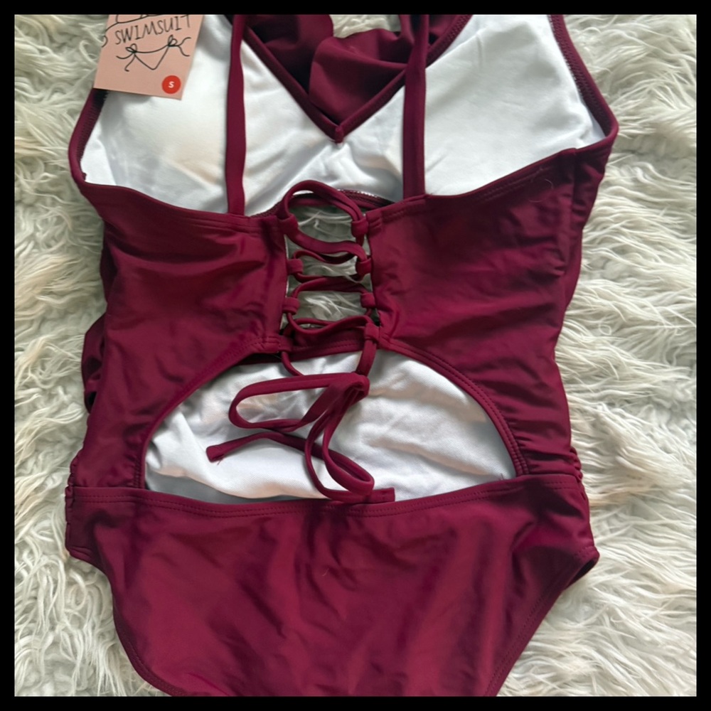 NWT Burgundy One-Piece Cut Out Swimsuit - Picture 5 of 5